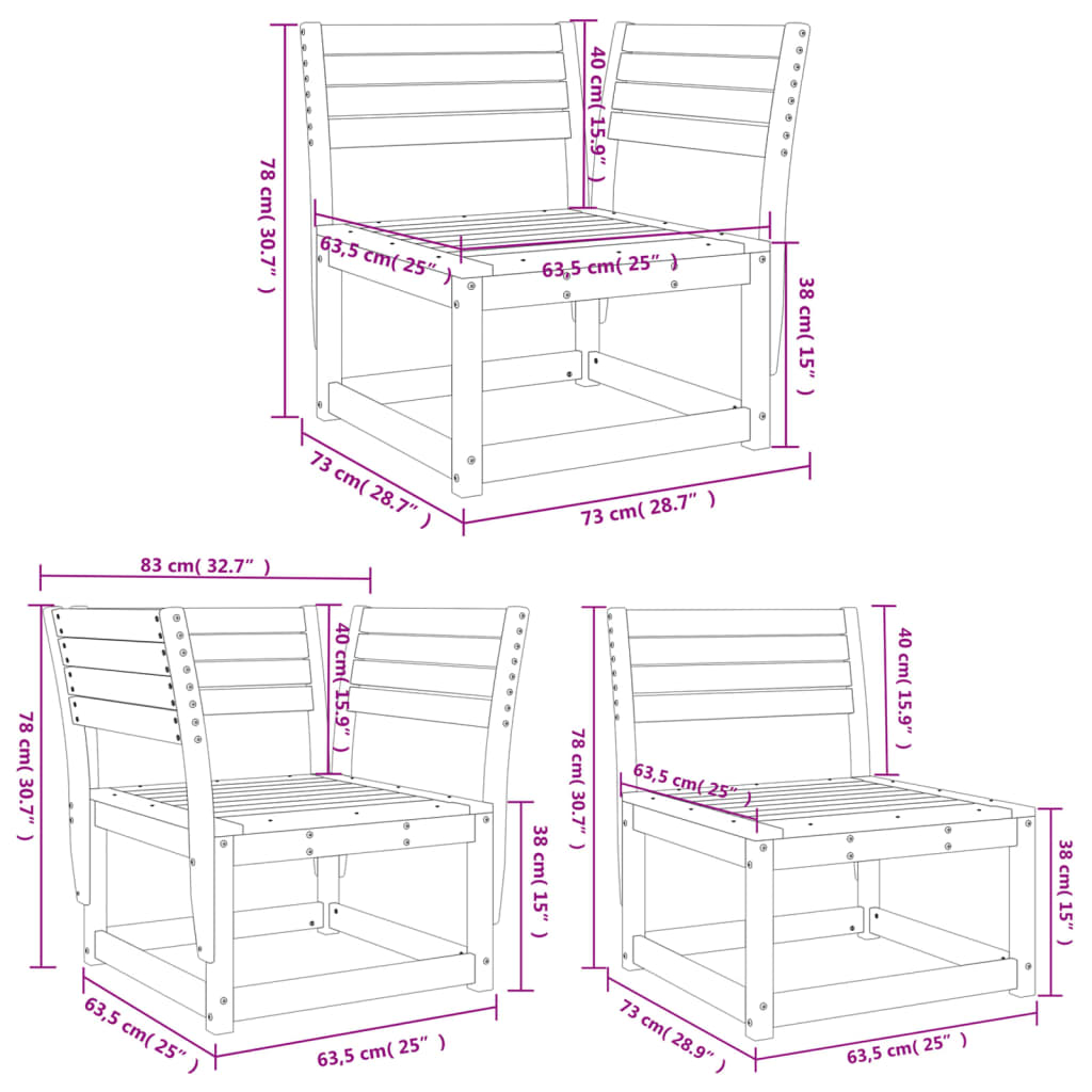 5 pcs conjunto de sofás para jardim madeira de pinho maciça