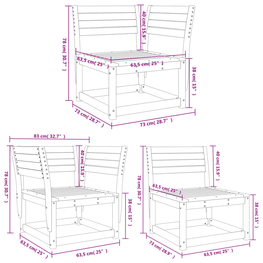 5 pcs conjunto de sofás para jardim madeira de douglas maciça