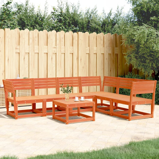 6 pcs conjunto sofás de jardim madeira de pinho castanho cera