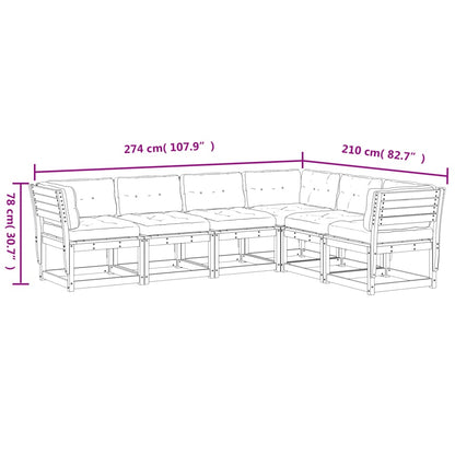 6 pcs conj. sofás jardim almofadões pinho maciço castanho cera