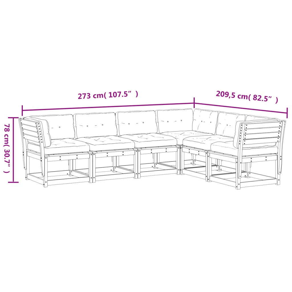 6 pcs conjunto de sofás de jardim c/ almofadões pinho maciço