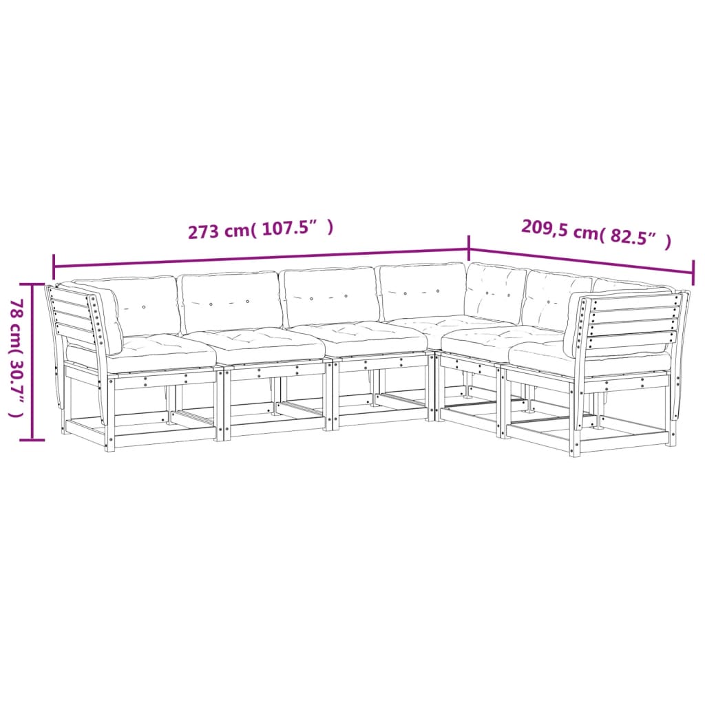 6 pcs conj. sofás de jardim c/ almofadões pinho maciço branco