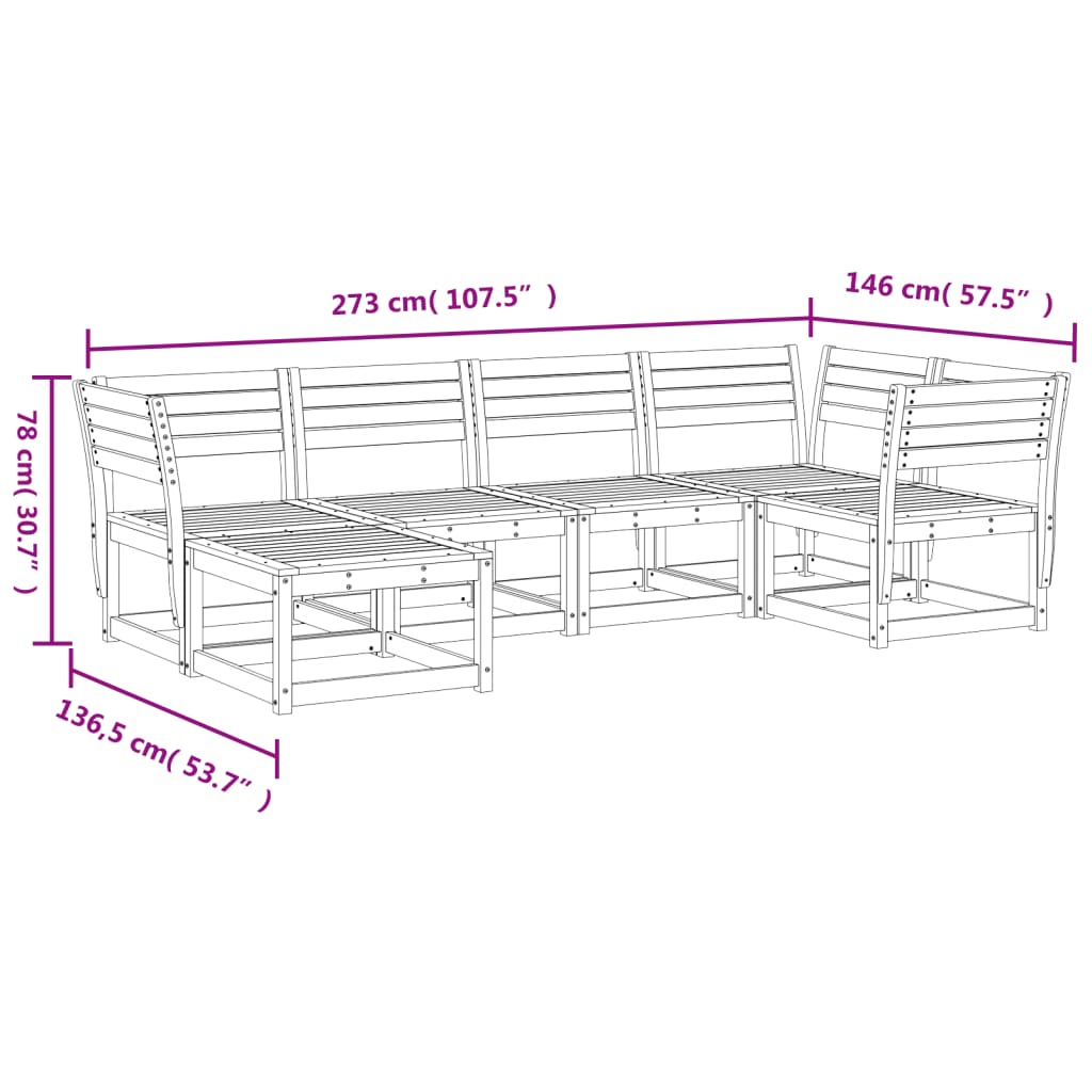 6 pcs conjunto sofás de jardim madeira de pinho maciça