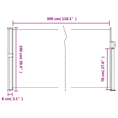 Toldo lateral retrátil 100x300 cm preto