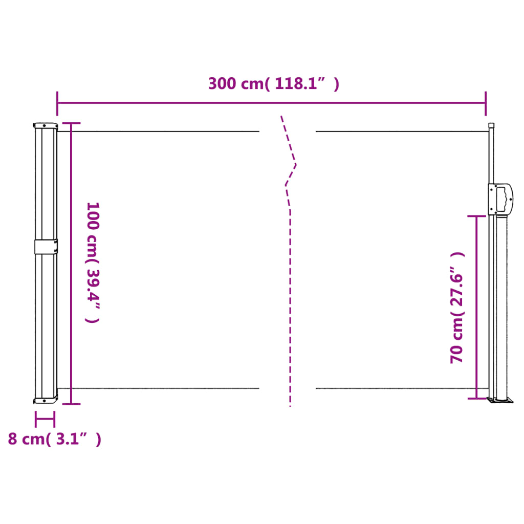 Toldo lateral retrátil 100x300 cm cor creme