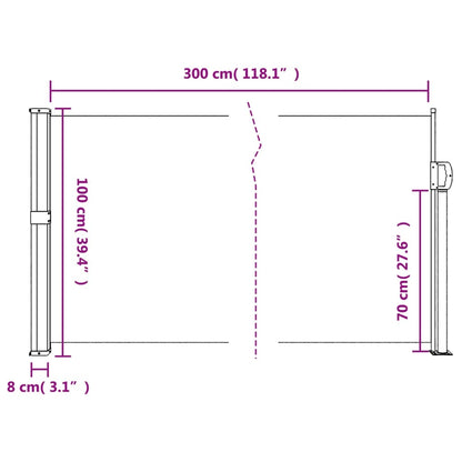 Toldo lateral retrátil 100x300 cm vermelho