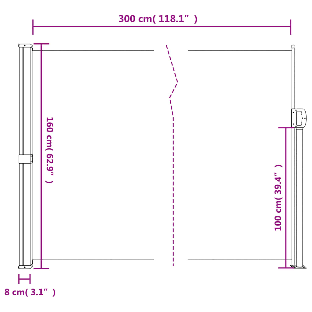 Toldo lateral retrátil 160x300 cm preto