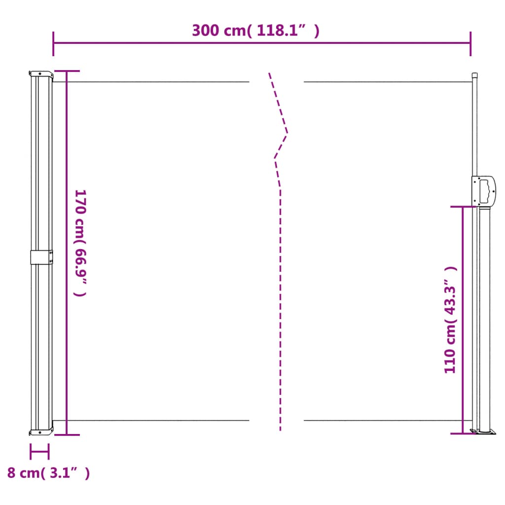 Toldo lateral retrátil 170x300 cm branco