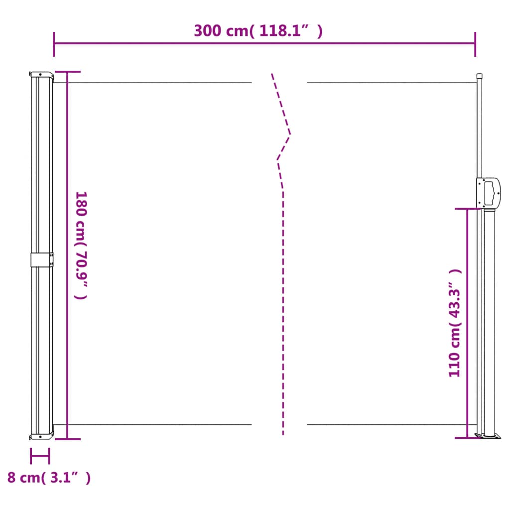 Toldo lateral retrátil 180x300 cm cinzento-acastanhado