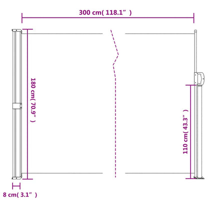 Toldo lateral retrátil 180x300 cm cinzento-acastanhado