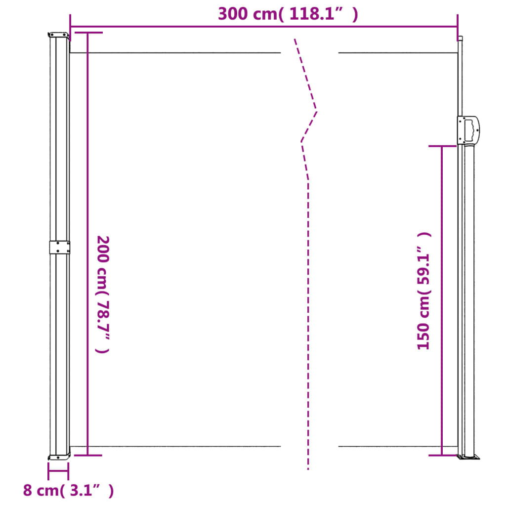 Toldo lateral retrátil 200x300 cm preto