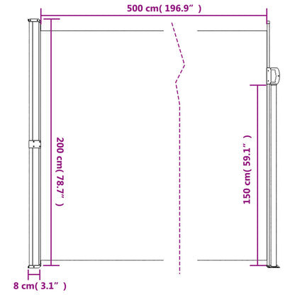 Toldo lateral retrátil 200x500 cm preto