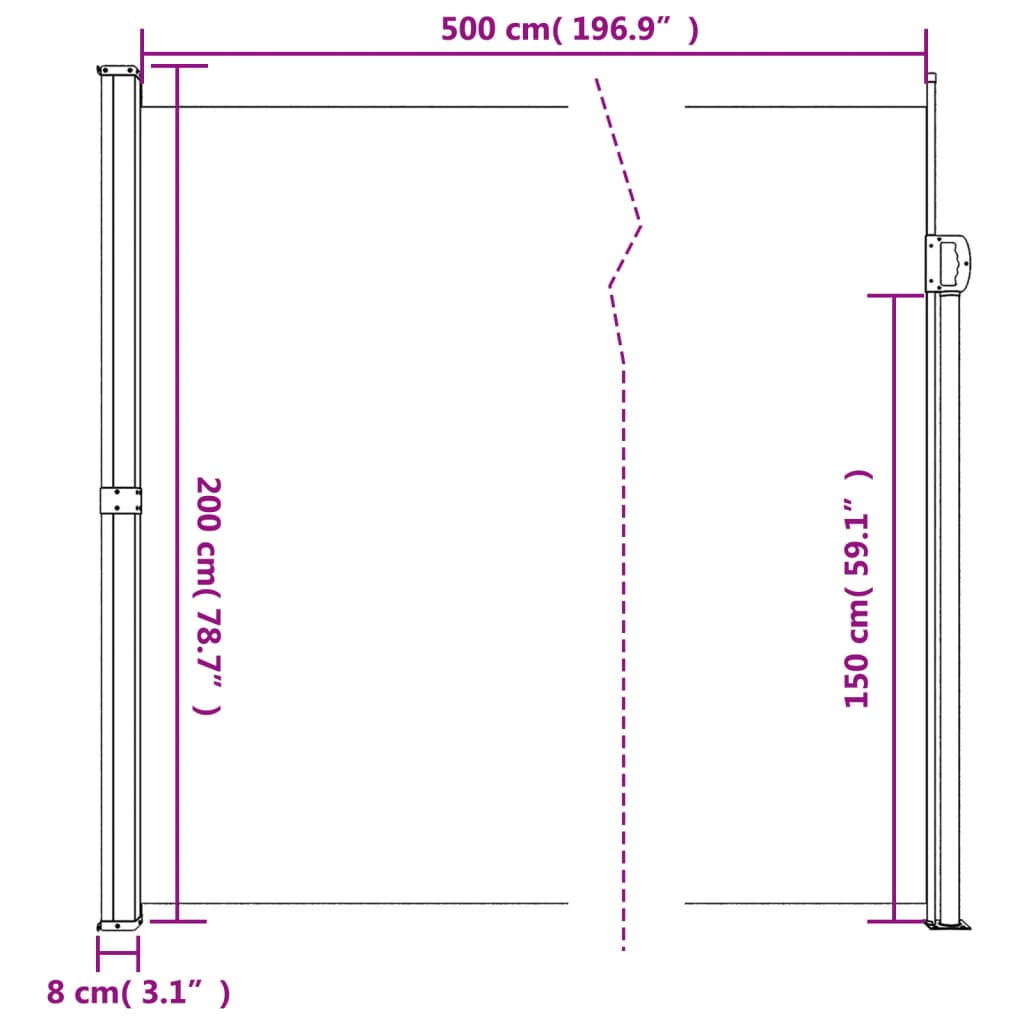 Toldo lateral retrátil 200x500 cm castanho