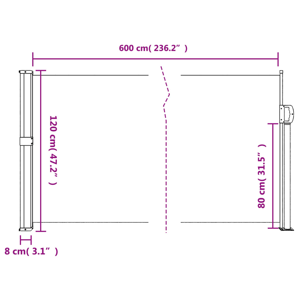 Toldo lateral retrátil 120x600 cm creme