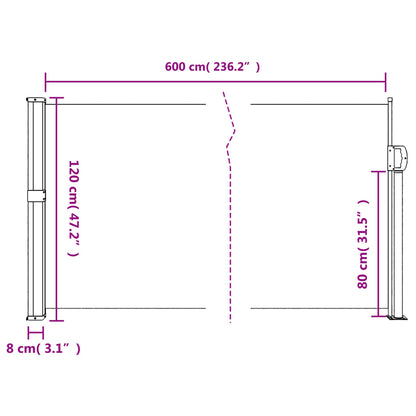 Toldo lateral retrátil 120x600 cm creme