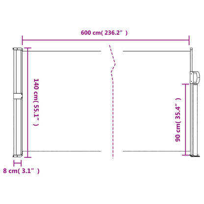 Toldo lateral retrátil 140x600 cm creme