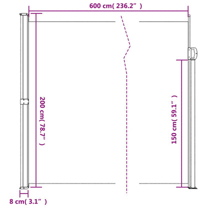 Toldo lateral retrátil 200x600 cm bege