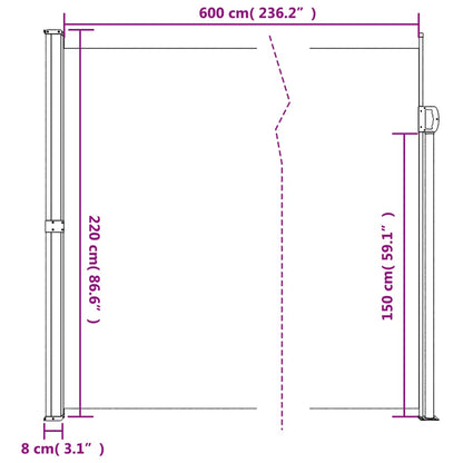 Toldo lateral retrátil 220x600 cm preto