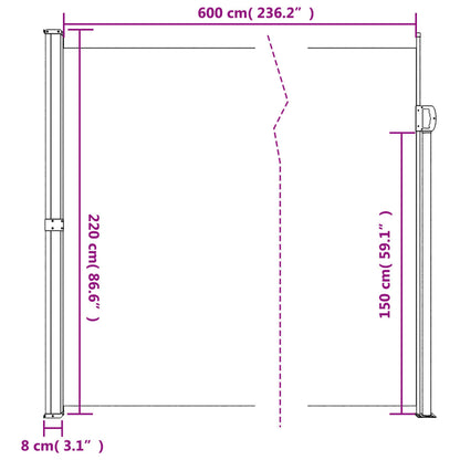 Toldo lateral retrátil 220x600 cm cinzento-acastanhado