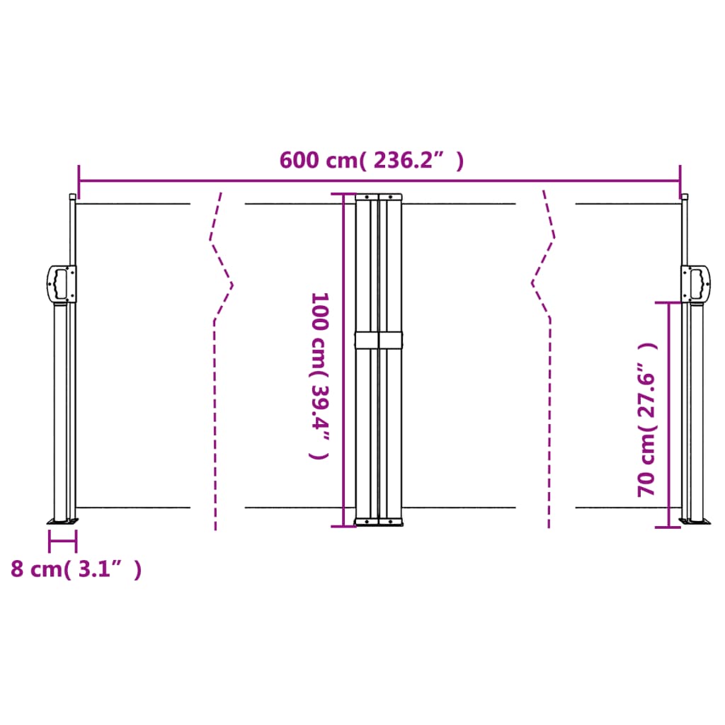 Toldo lateral retrátil 100x600 cm preto