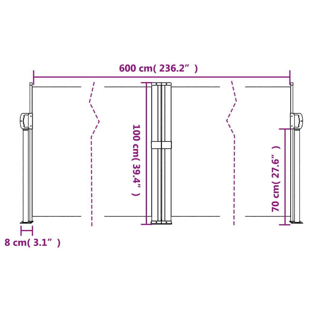 Toldo lateral retrátil 100x600 cm branco