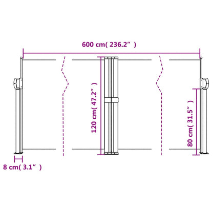 Toldo lateral retrátil 120x600 cm preto