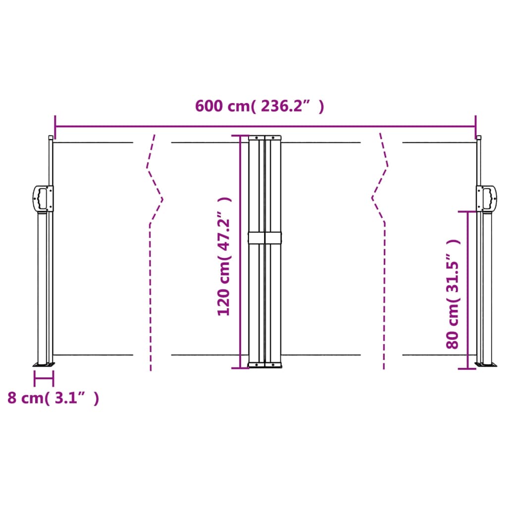 Toldo lateral retrátil 120x600 cm terracota