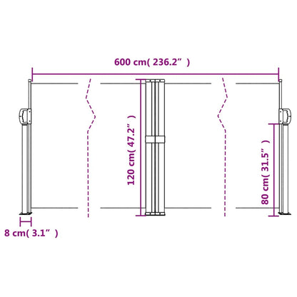 Toldo lateral retrátil 120x600 cm terracota