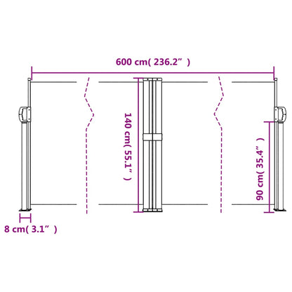 Toldo lateral retrátil 140x600 cm preto