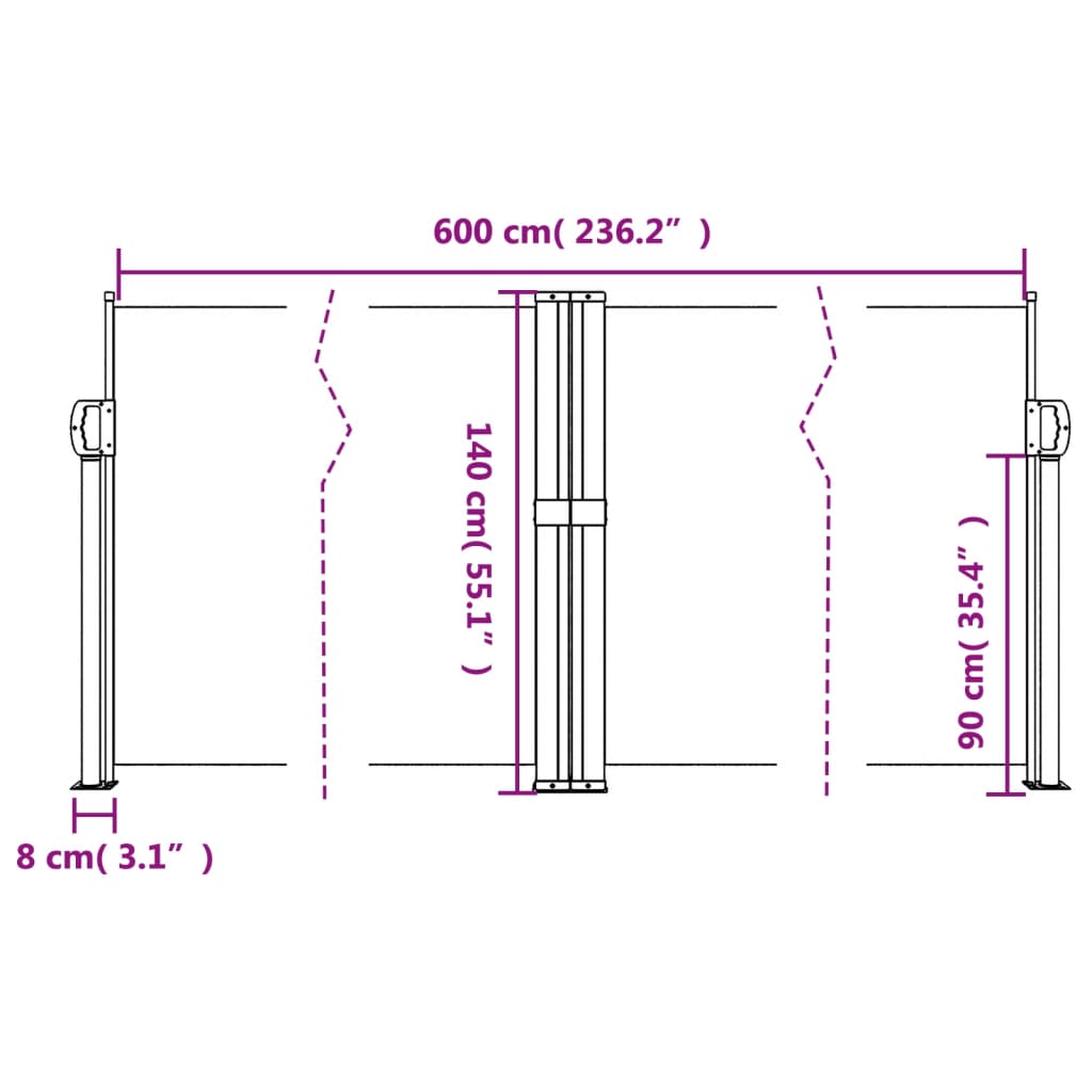 Toldo lateral retrátil 140x600 cm vermelho