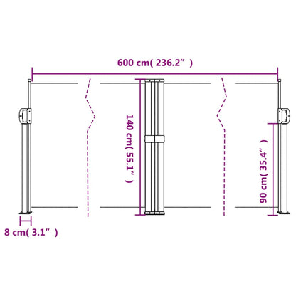 Toldo lateral retrátil 140x600 cm branco