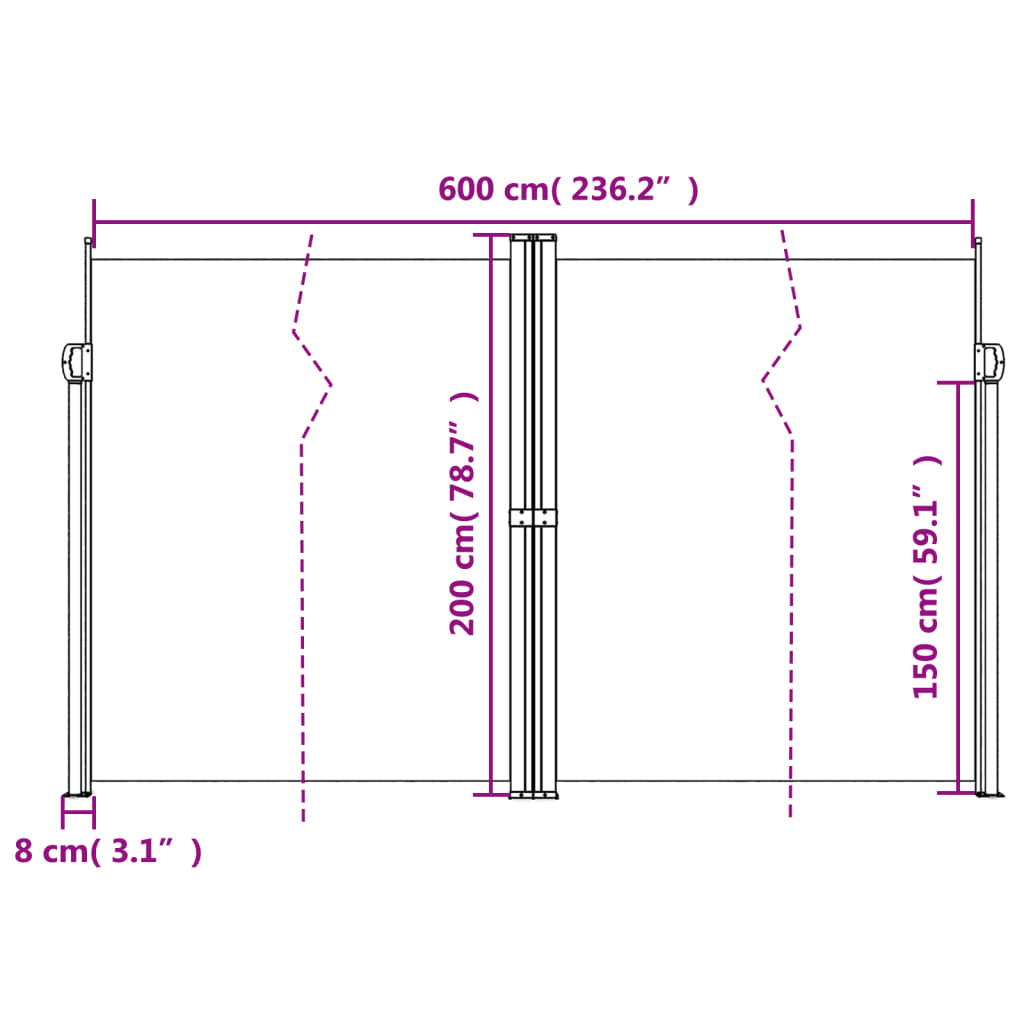 Toldo lateral retrátil 200x600 cm terracota