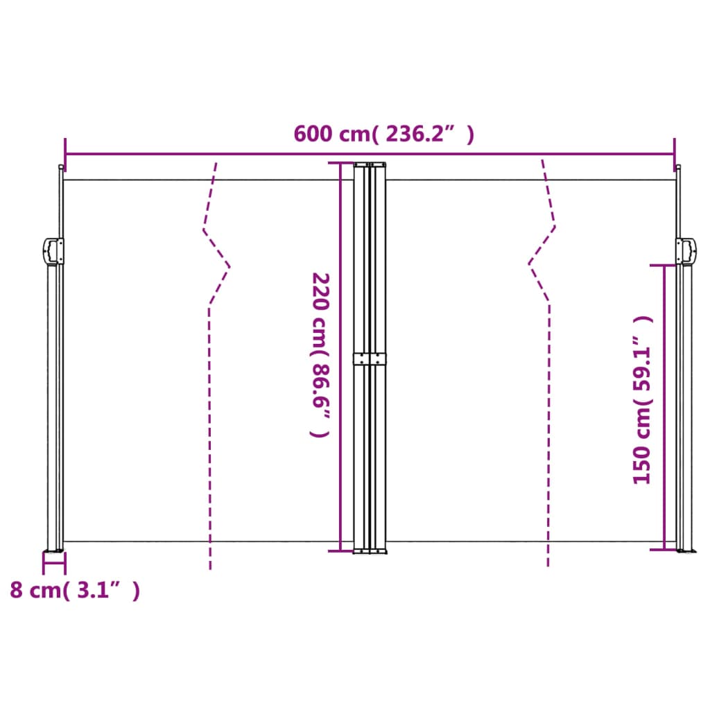 Toldo lateral retrátil 220x600 cm preto