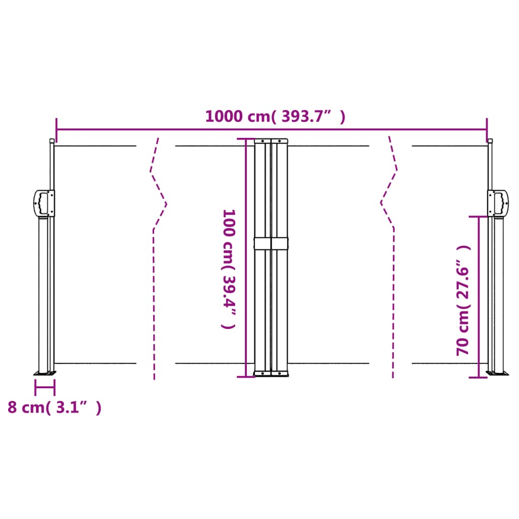 Toldo lateral retrátil 100x1000 cm preto