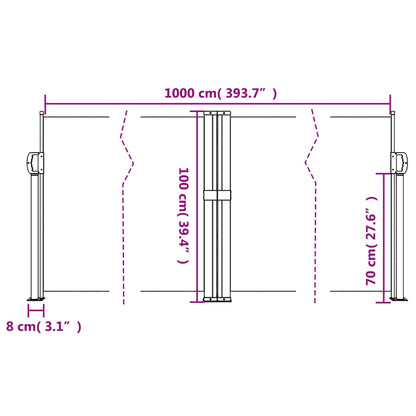 Toldo lateral retrátil 100x1000 cm castanho