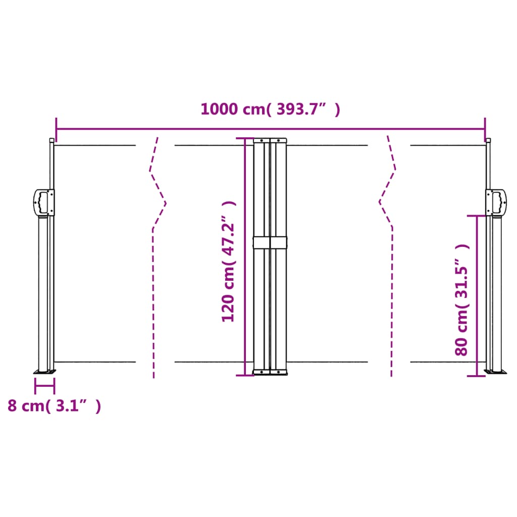 Toldo lateral retrátil 120x1000 cm preto