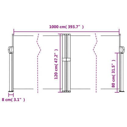 Toldo lateral retrátil 120x1000 cm preto