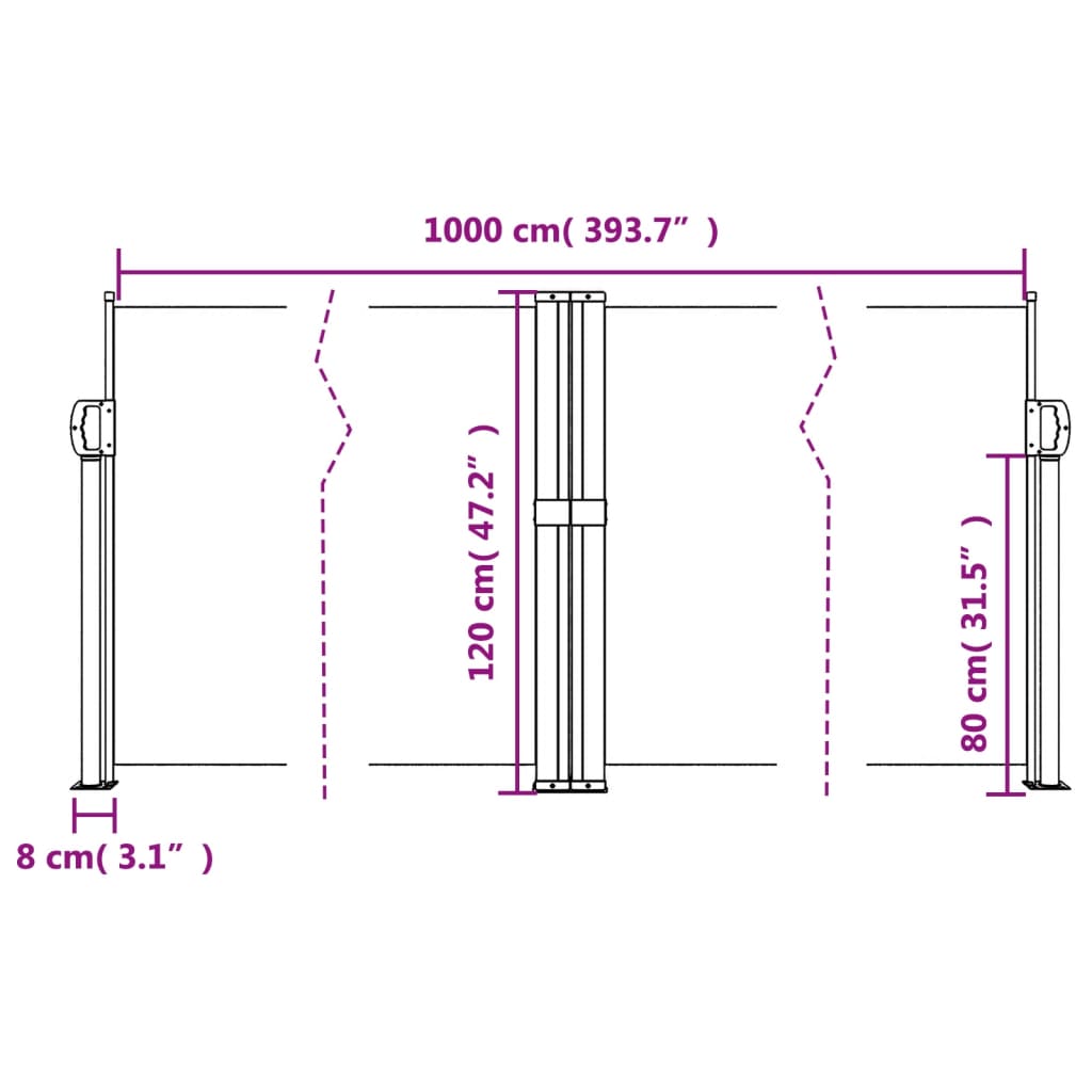 Toldo lateral retrátil 120x1000 cm bege