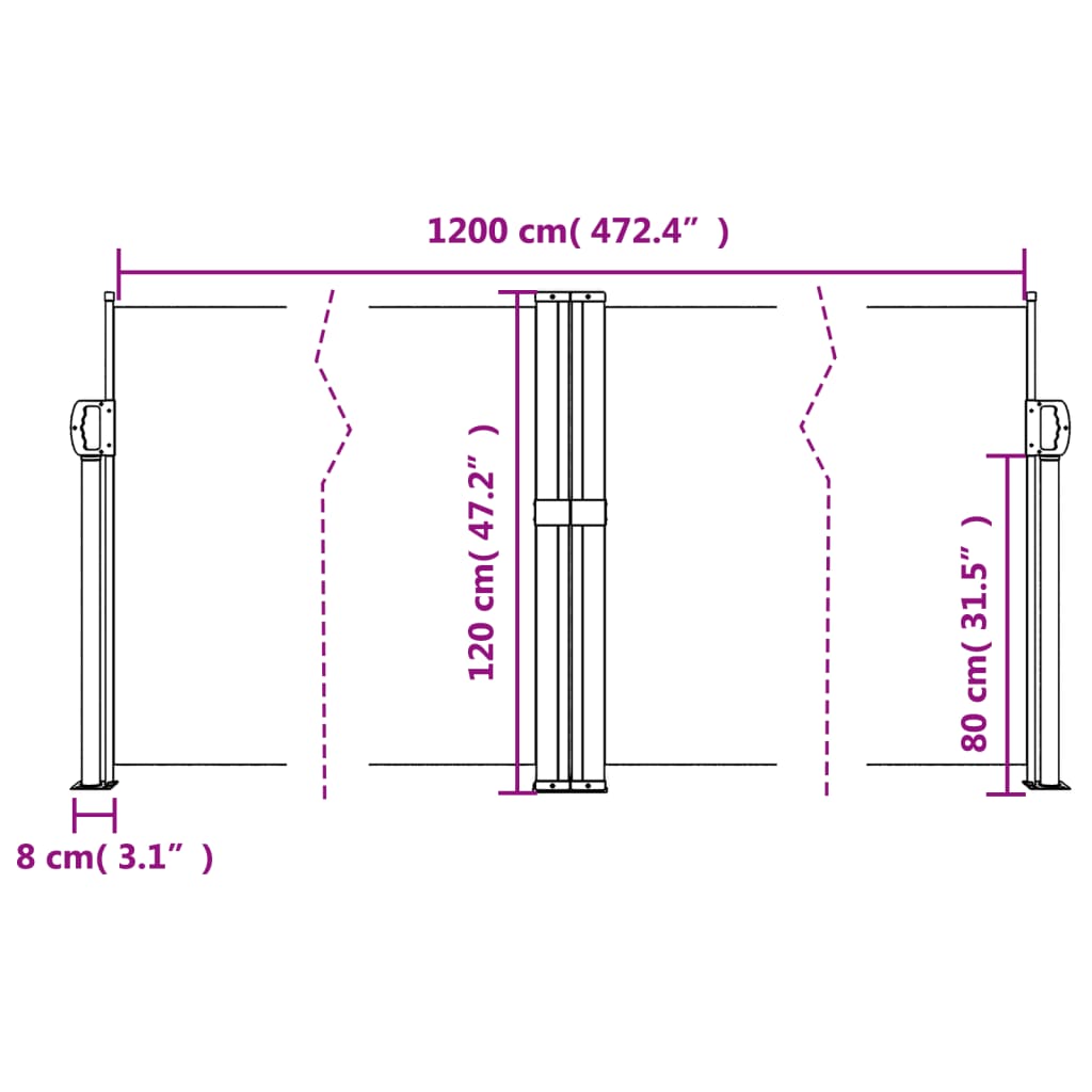 Toldo lateral retrátil 120x1200 cm preto