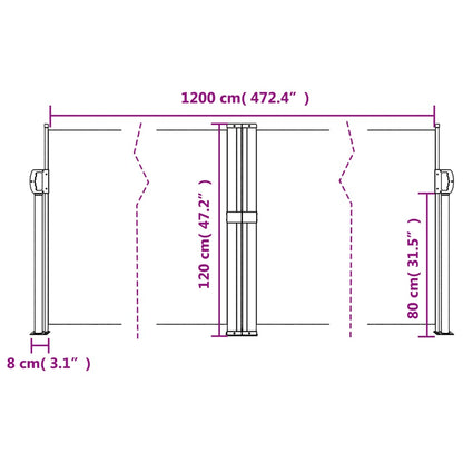 Toldo lateral retrátil 120x1200 cm preto