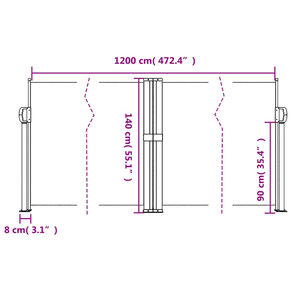 Toldo lateral retrátil 140x1200 cm preto