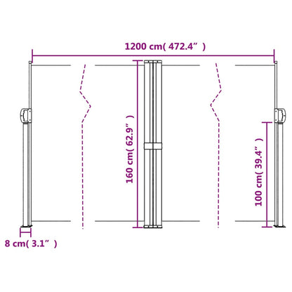 Toldo lateral retrátil 160x1200 cm verde-escuro