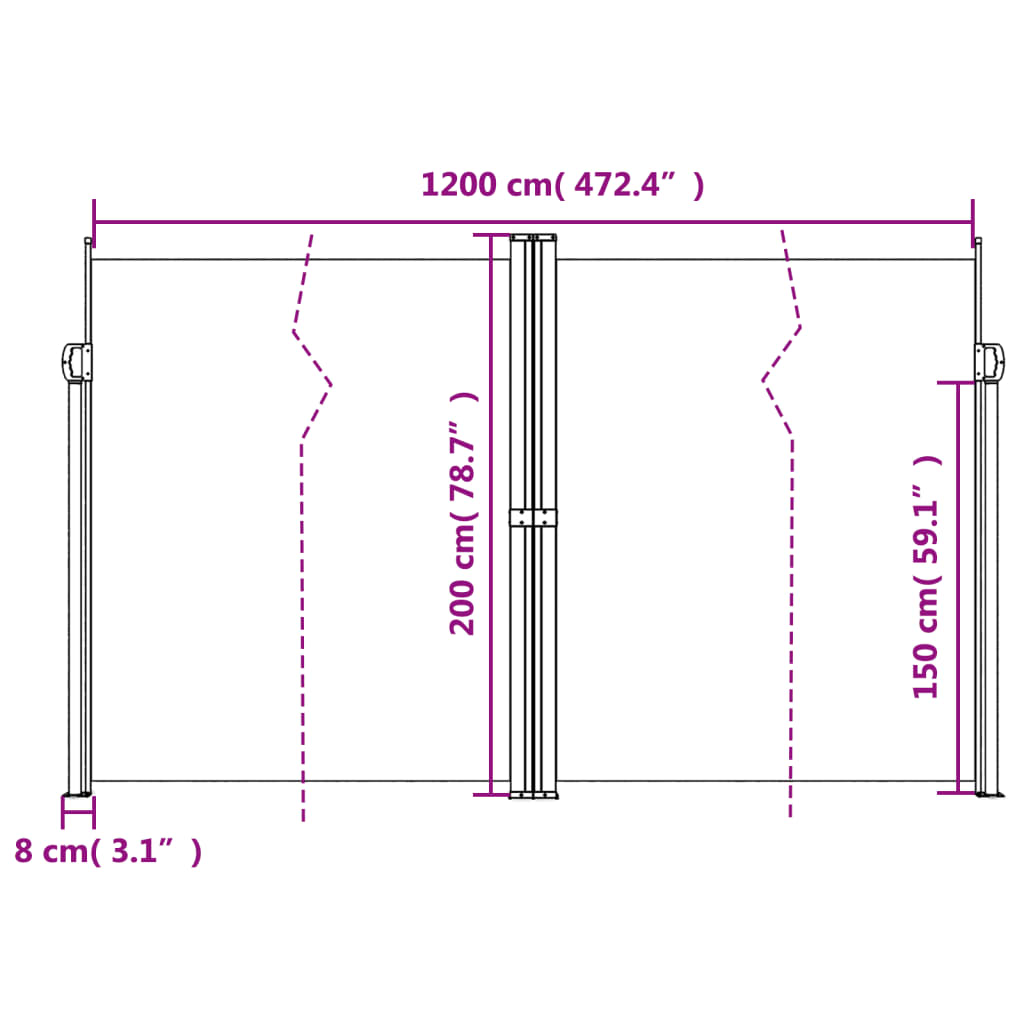 Toldo lateral retrátil 200x1200 cm bege