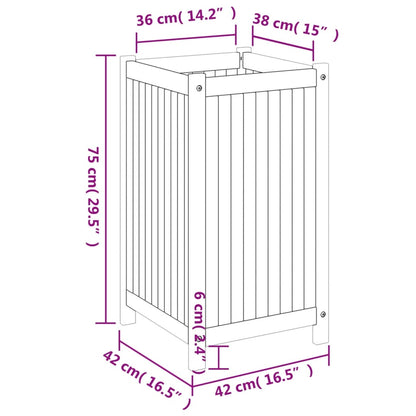 Vaso/floreira de jardim com forro 42x42x75 cm acácia maciça