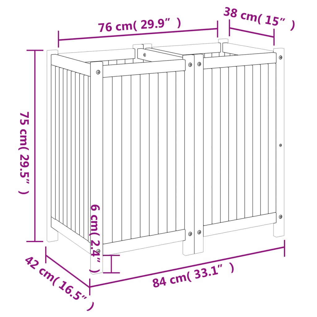 Vaso/floreira de jardim com forro 84x42x75 cm acácia maciça