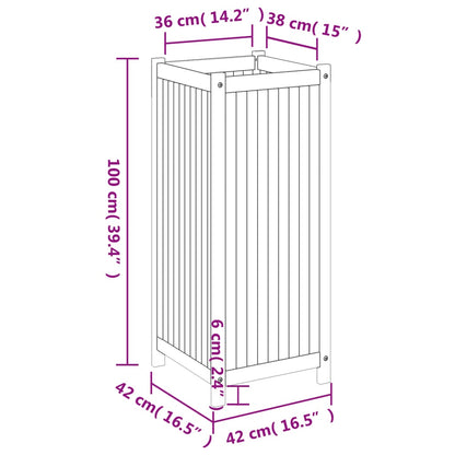 Vaso/floreira de jardim com forro 42x42x100 cm acácia maciça