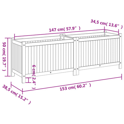 Vaso/floreira de jardim com forro 153x38,5x50 cm acácia maciça