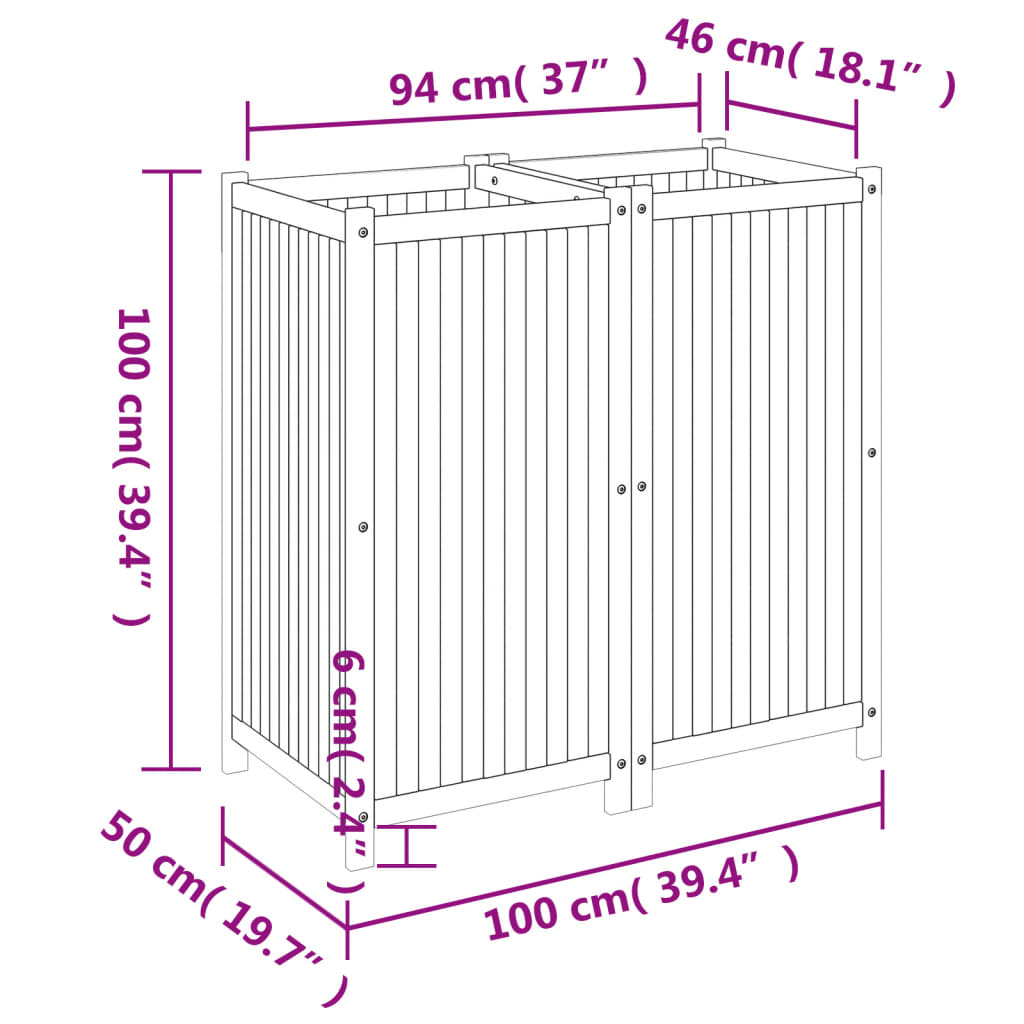 Vaso/floreira de jardim com forro 100x50x100 cm acácia maciça