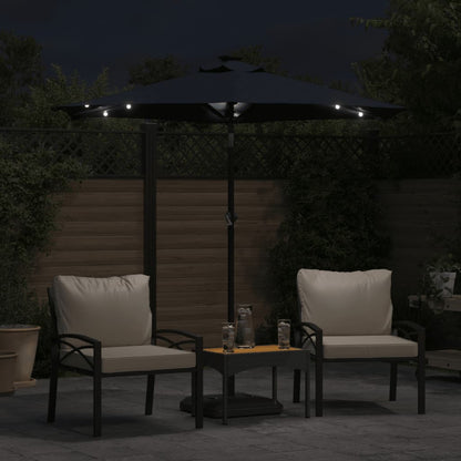 Guarda-sol jardim c/ LEDs e poste de aço 225x225x212 cm preto