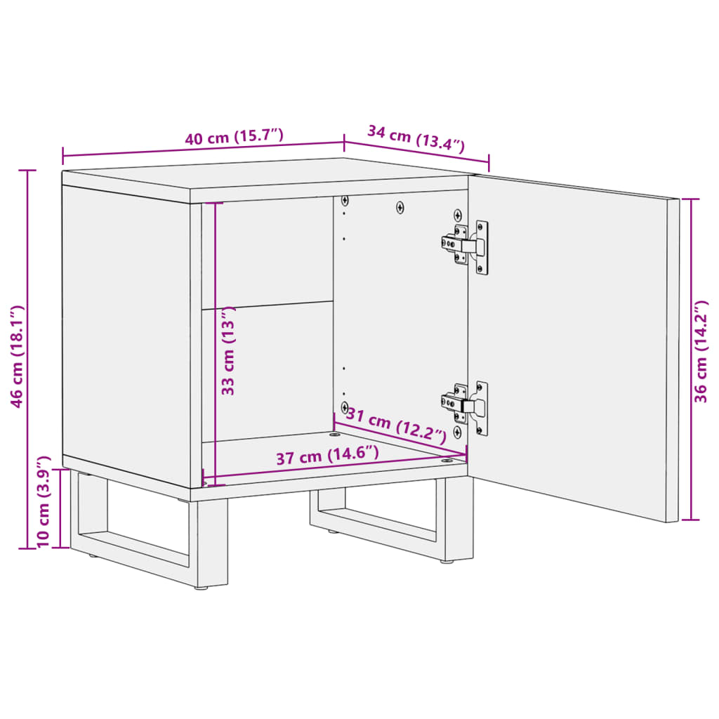 Mesas de cabeceira 2 pcs 40x34x46 cm mangueira áspera maciça